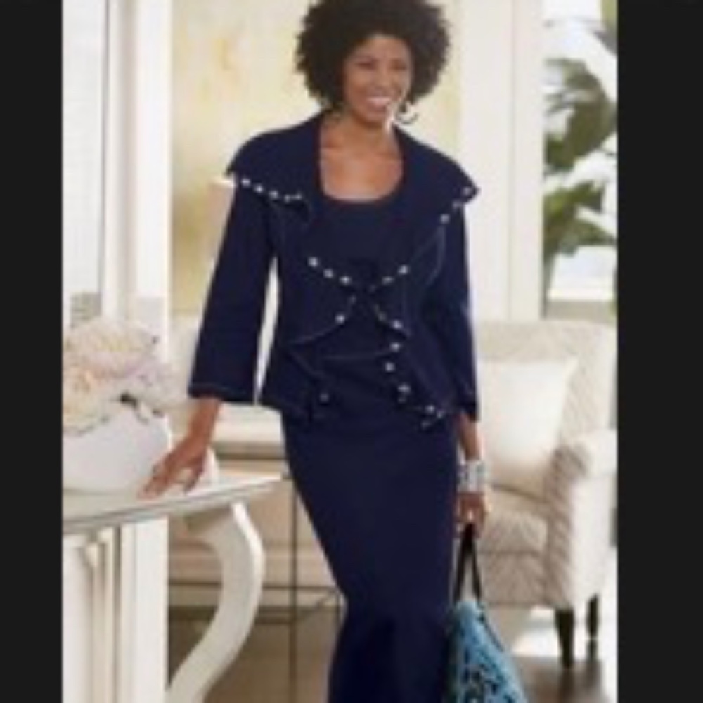 NWT Navy Blue Ladies Denim Long Skirt Suit sz 10